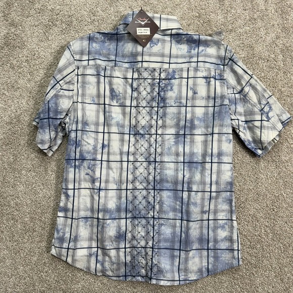 Fender Custom Shop Men's XL Short Sleeve Plaid Button Up Shirt Blue White - Picture 12 of 13